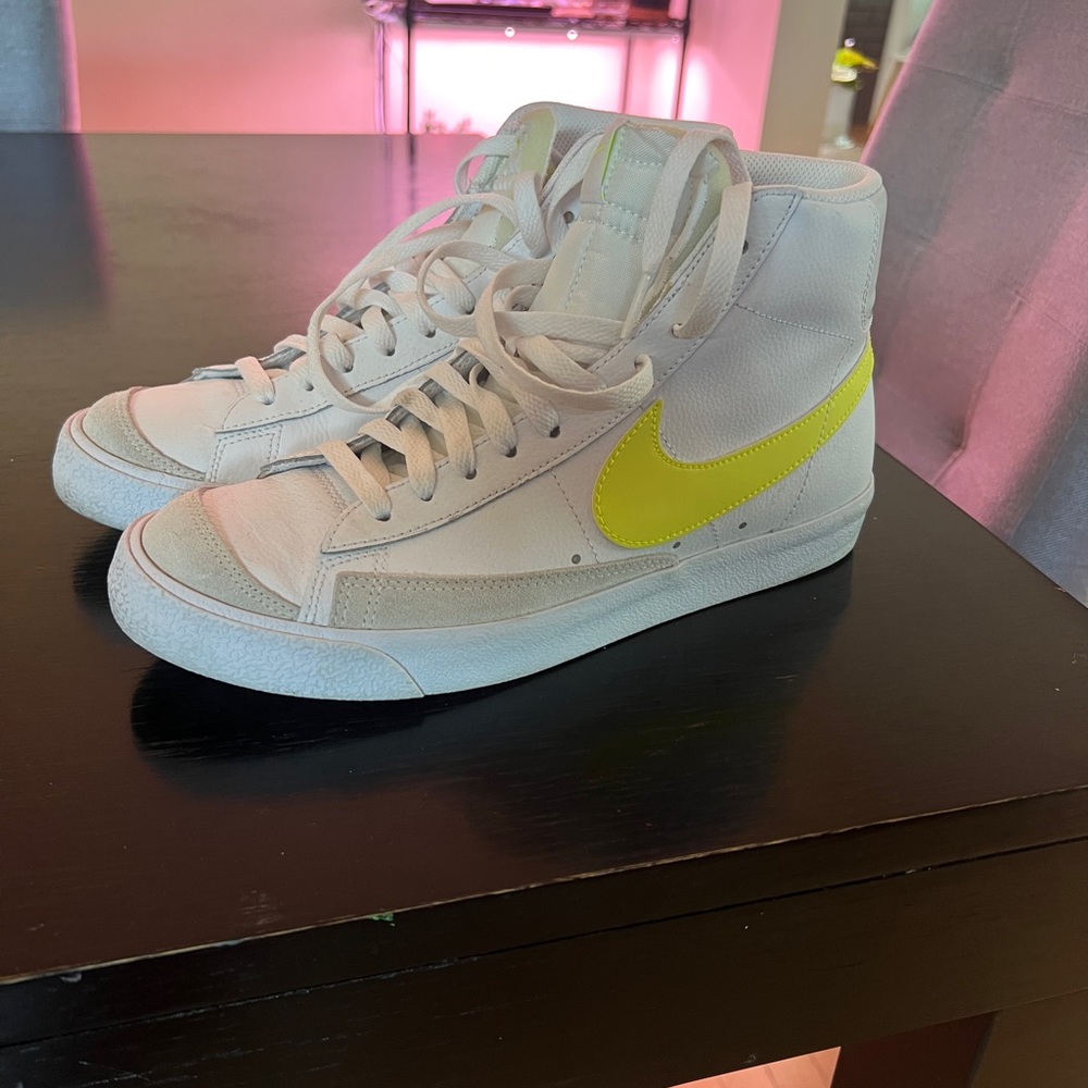 Nike White High-Top Blazers with Yellow Swoosh